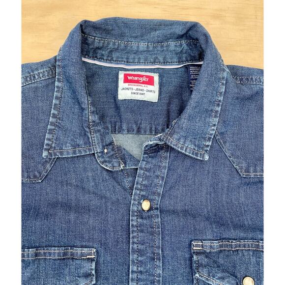 Wrangler Denim Shirt Men XL Blue Jean Pearl Snap Workwear Ranch Rodeo Adult XL - Picture 4 of 8